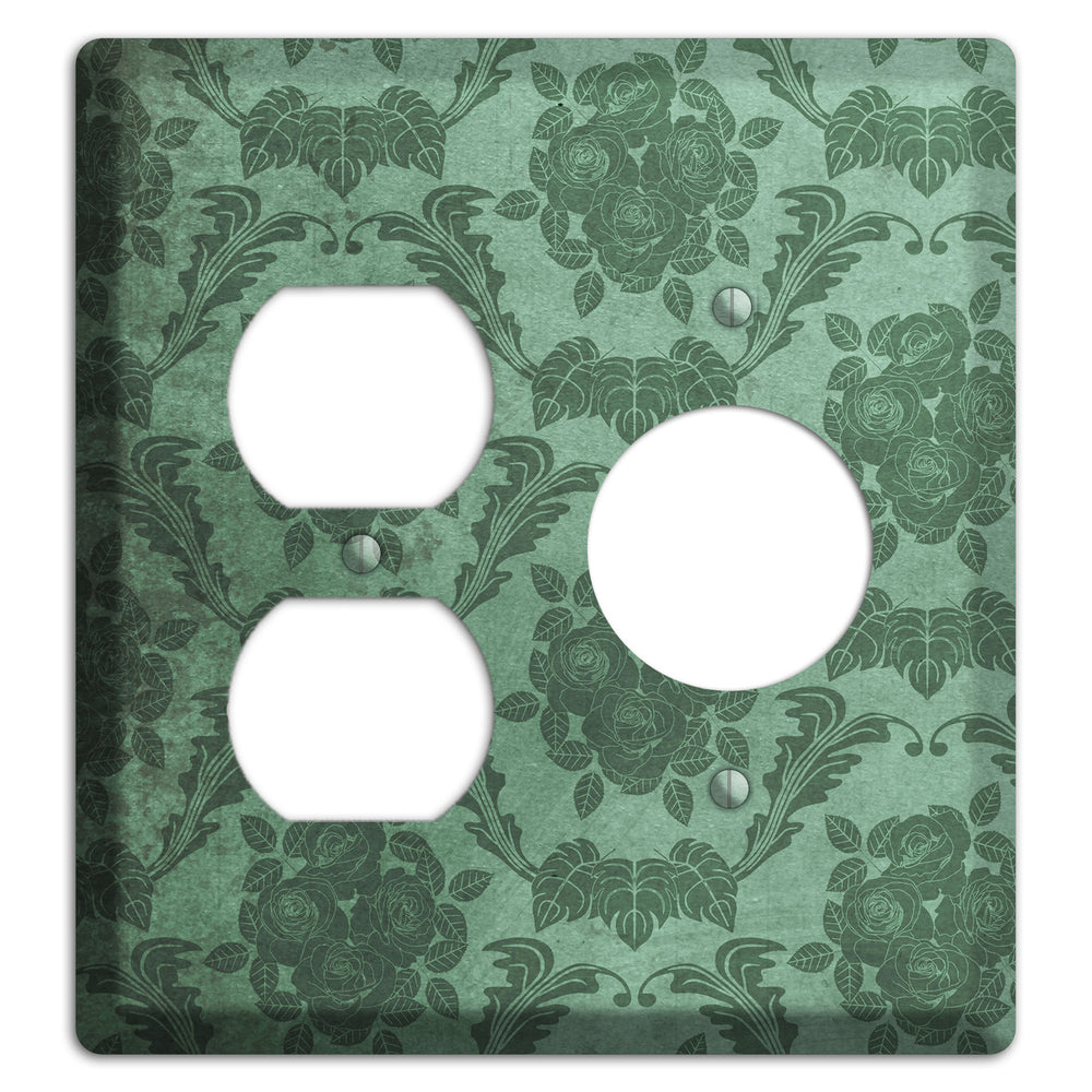 Viridian Green Vintage Rose Damask Duplex / Receptacle Wallplate
