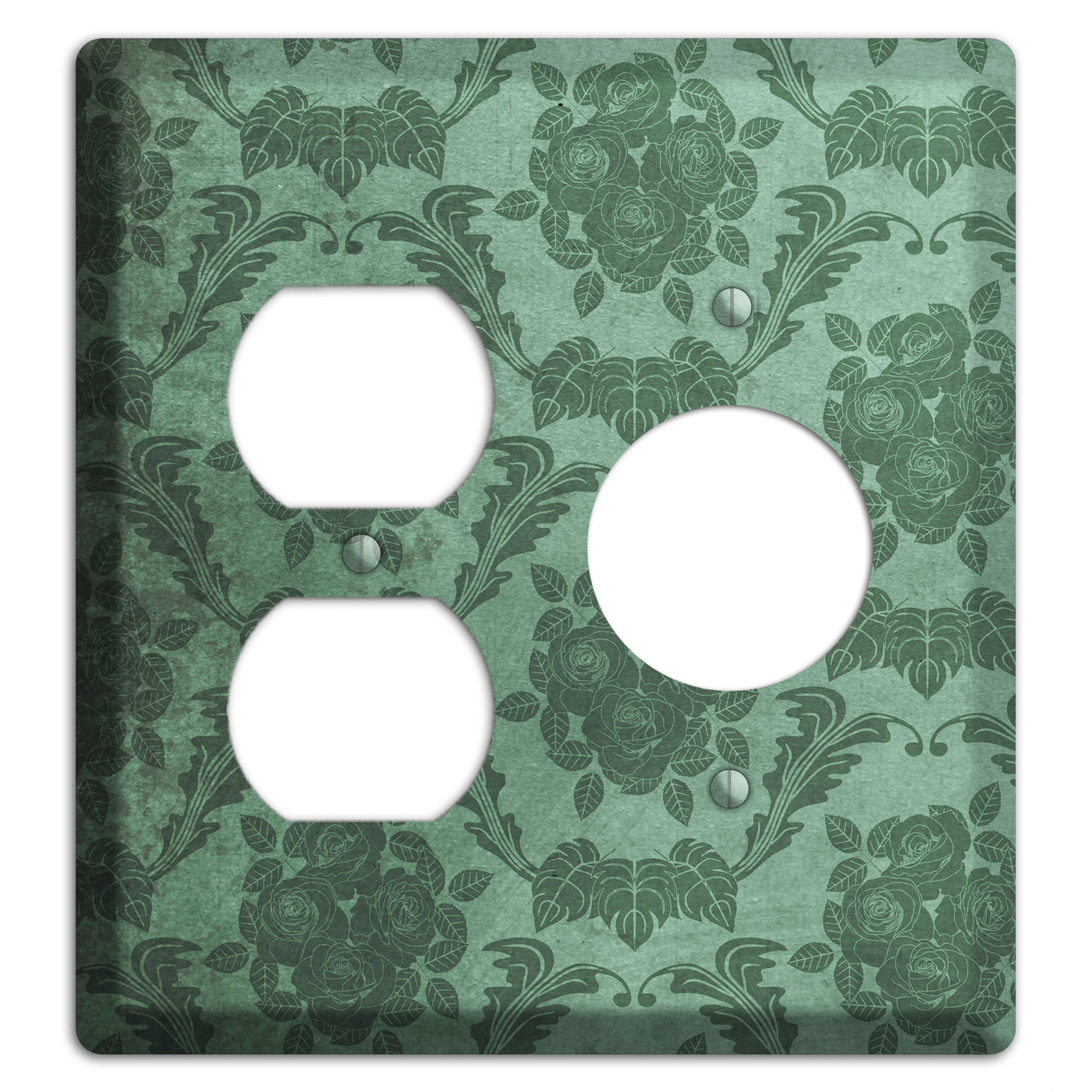 Viridian Green Vintage Rose Damask Duplex / Receptacle Wallplate