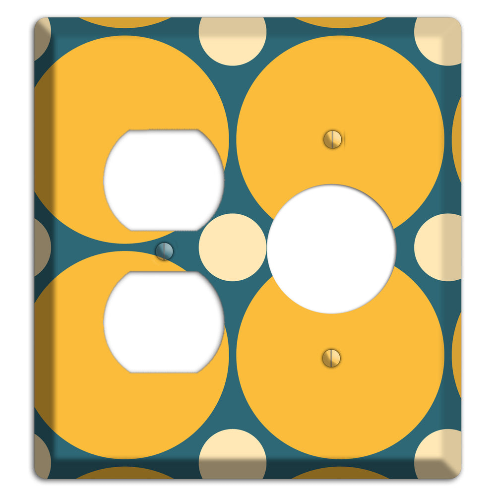 Jade with Mustard and Beige Multi Tiled Large Dots Duplex / Receptacle Wallplate