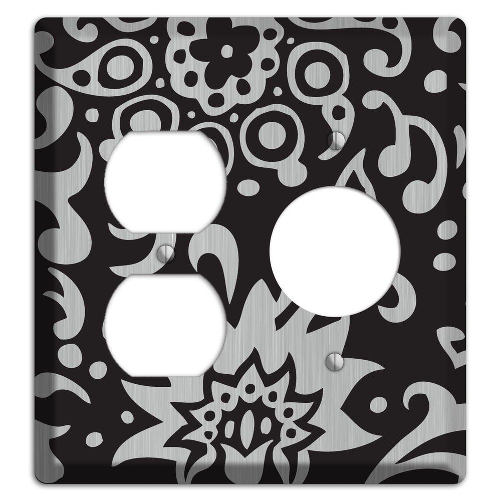 Black Boteh Stainless Steel Duplex / Receptacle Wallplate