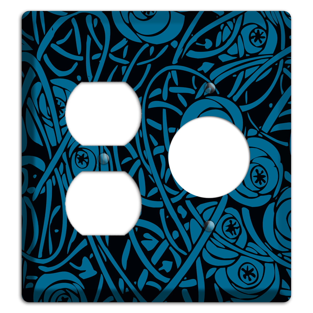 Black and Blue Deco Floral Duplex / Receptacle Wallplate