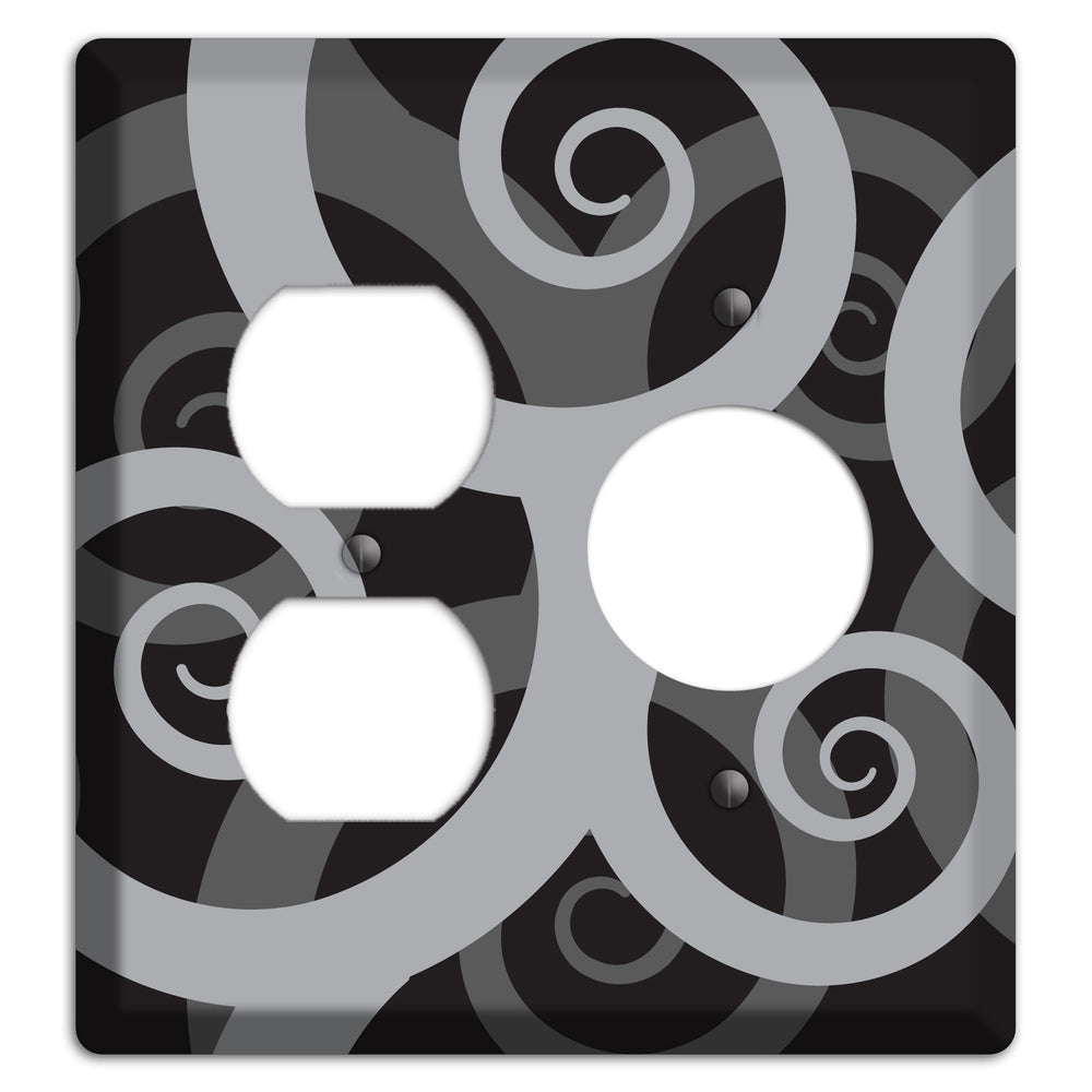 Black with Grey Large Swirl Duplex / Receptacle Wallplate