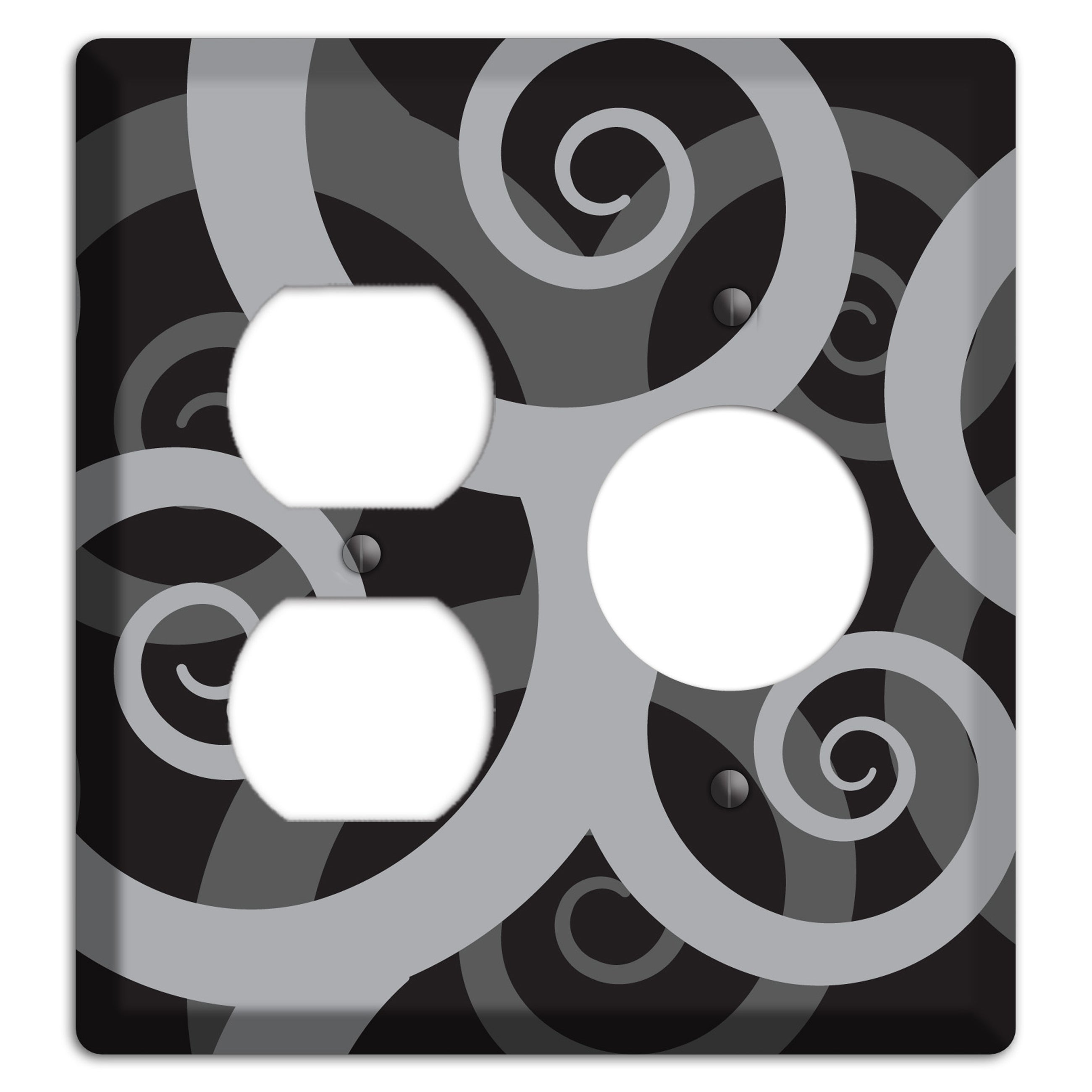 Black with Grey Large Swirl Duplex / Receptacle Wallplate