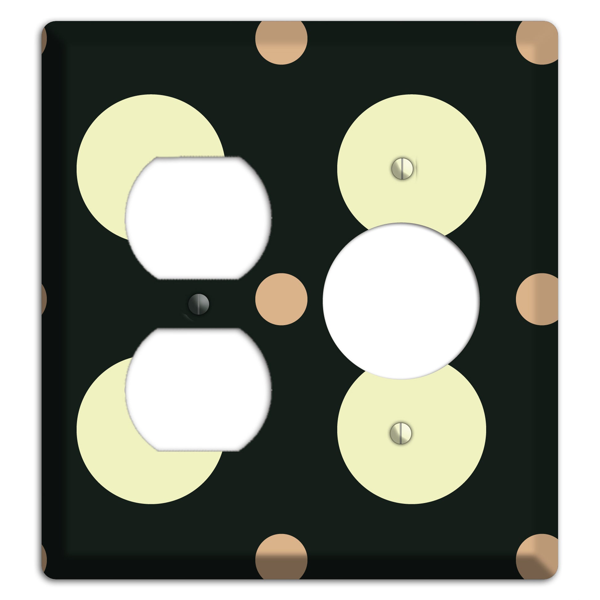 Black with Yellow and Mauve Multi Medium Polka Dots Duplex / Receptacle Wallplate