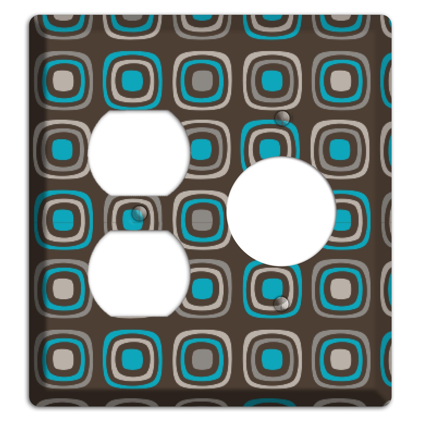 Multi Brown and Turquoise Retro Squares Duplex / Receptacle Wallplate