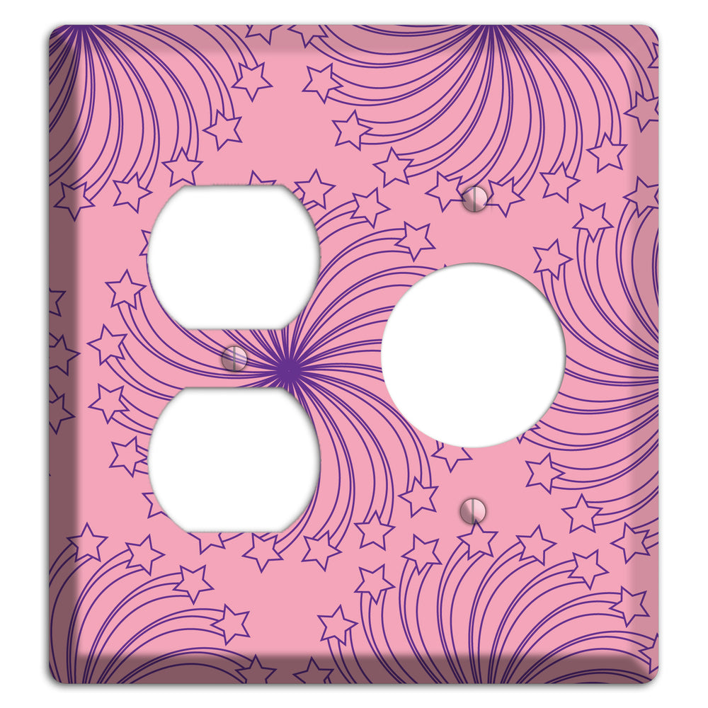 Pink with Purple Star Swirl Duplex / Receptacle Wallplate
