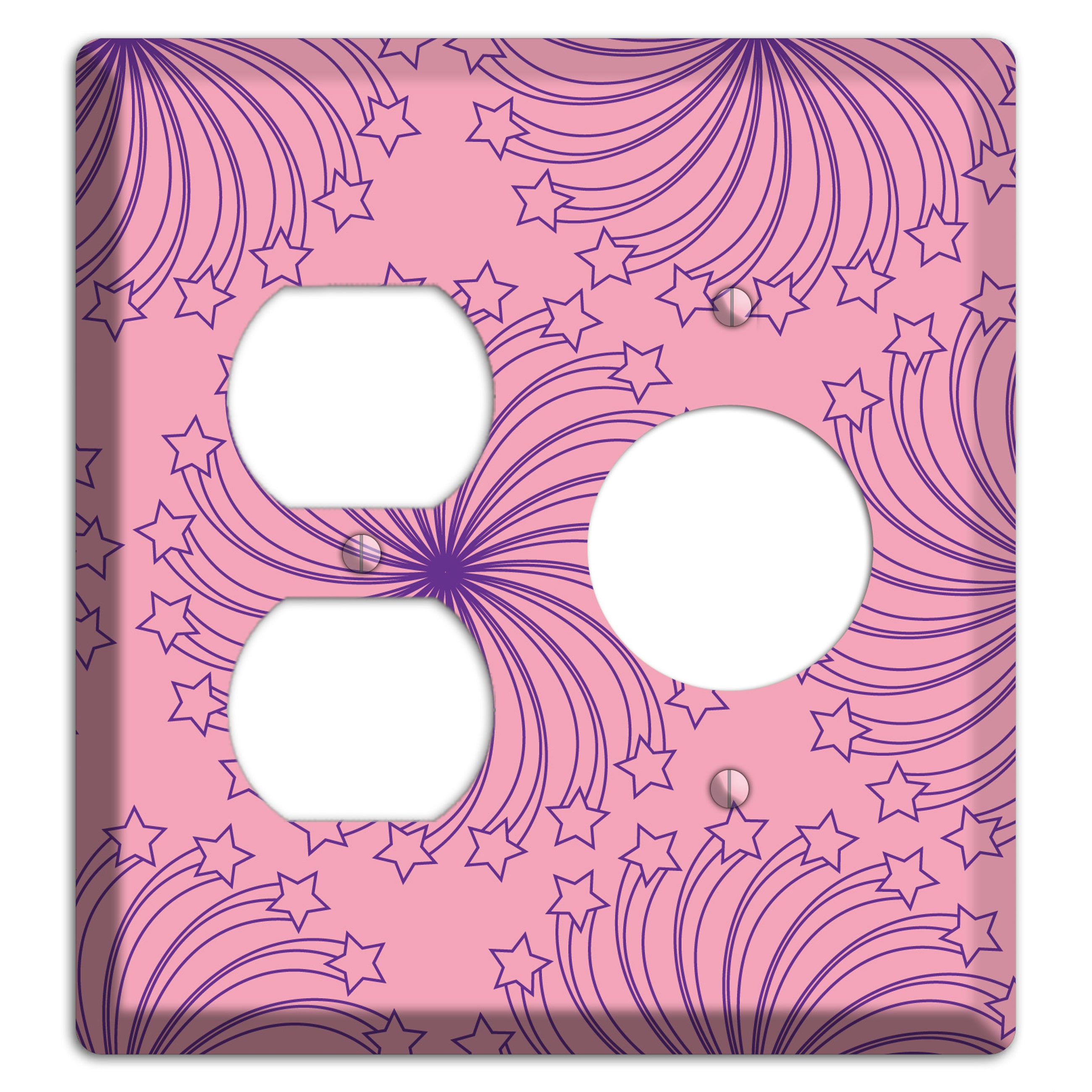 Pink with Purple Star Swirl Duplex / Receptacle Wallplate