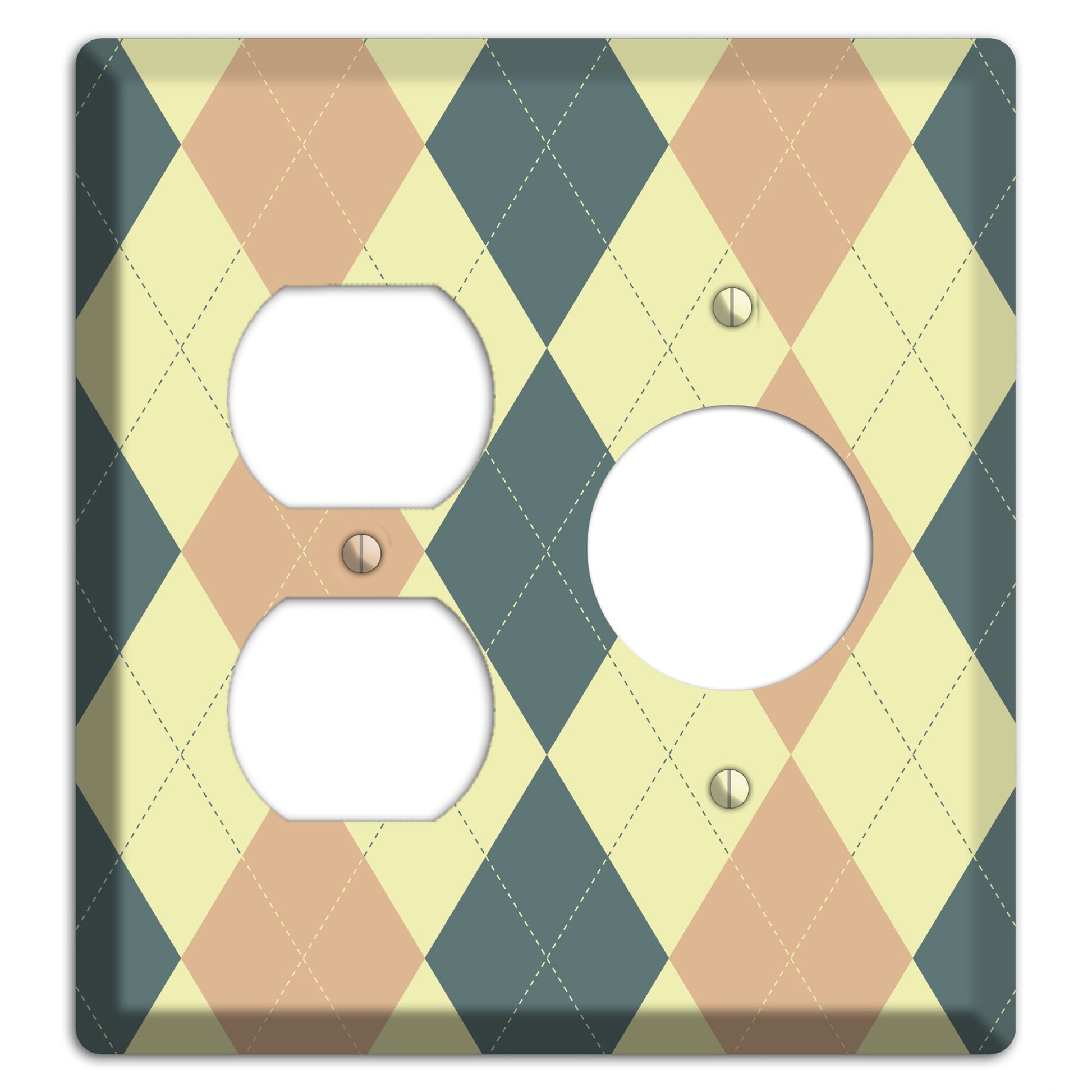 Yellow and Beige Argyle Duplex / Receptacle Wallplate