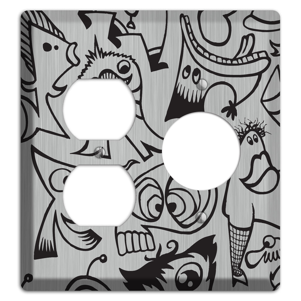 Whimsical Faces 2 Stainless Steel Duplex / Receptacle Wallplate