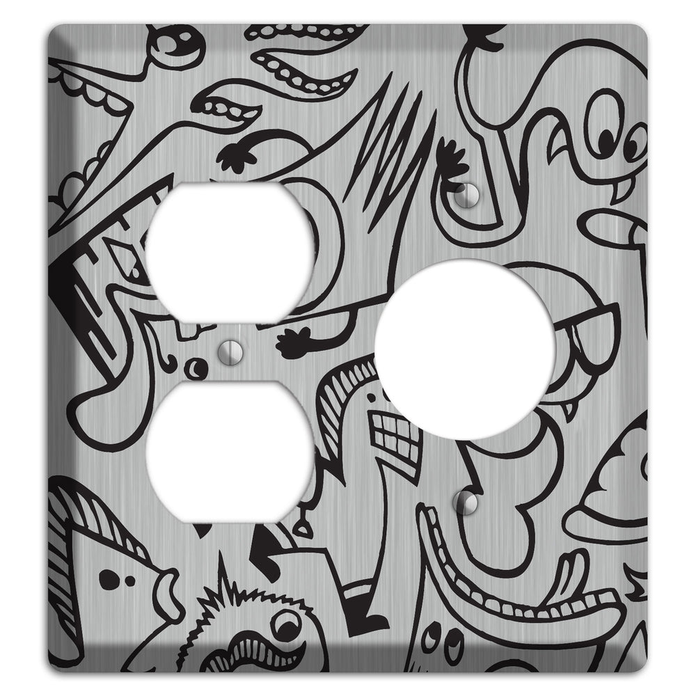 Whimsical Faces 1 Stainless Steel Duplex / Receptacle Wallplate