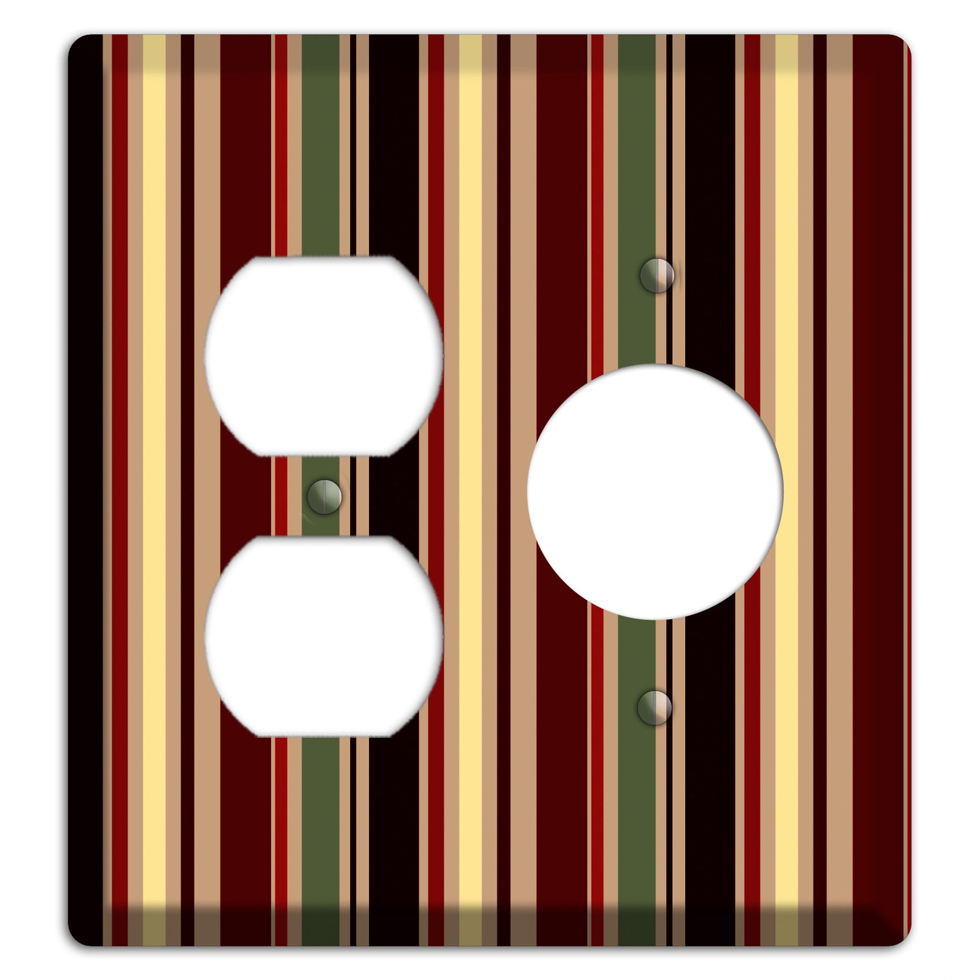 Multi olive and Burgundy Vertical Stripes Duplex / Receptacle Wallplate