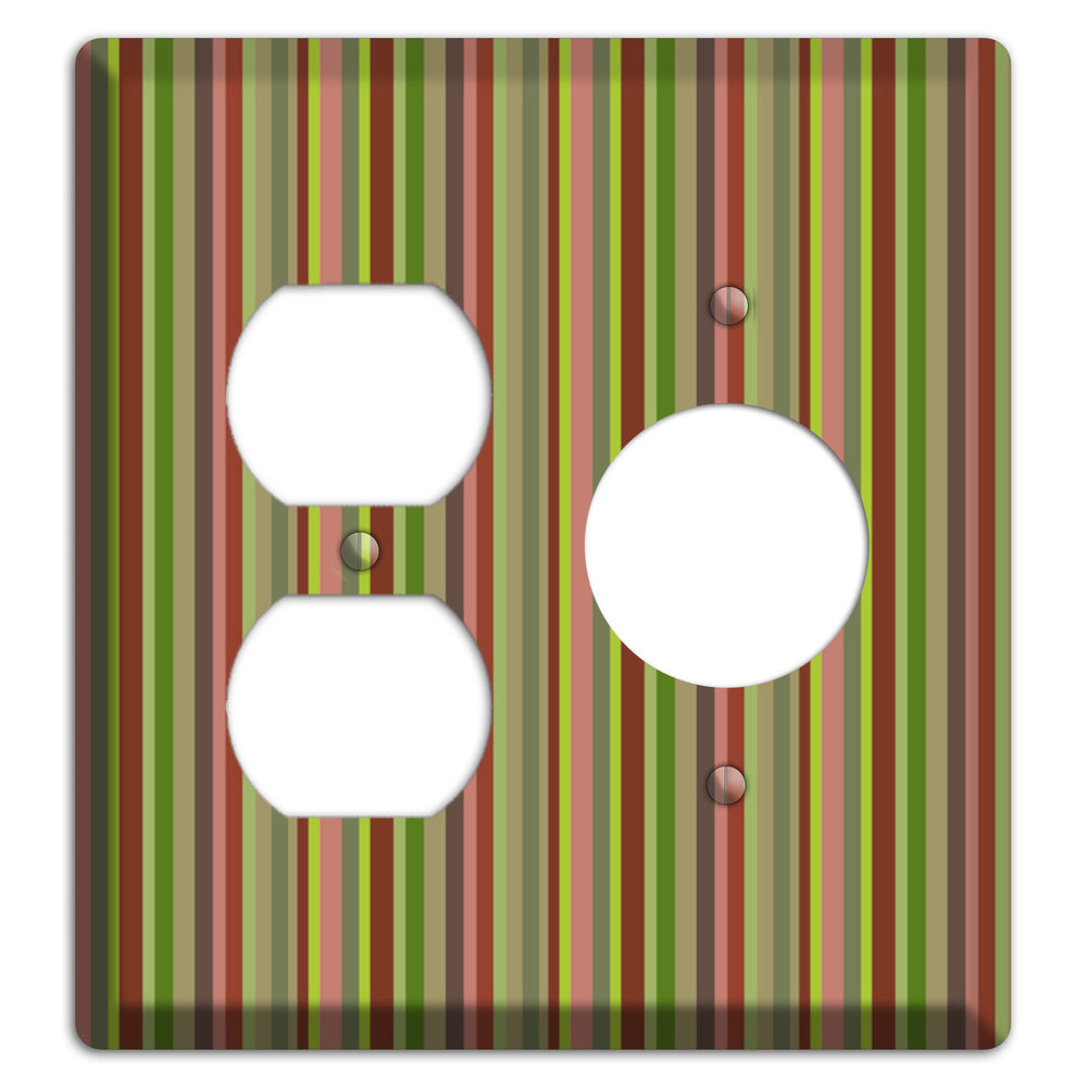 Multi Olive Burgundy Vertical Stripes Duplex / Receptacle Wallplate