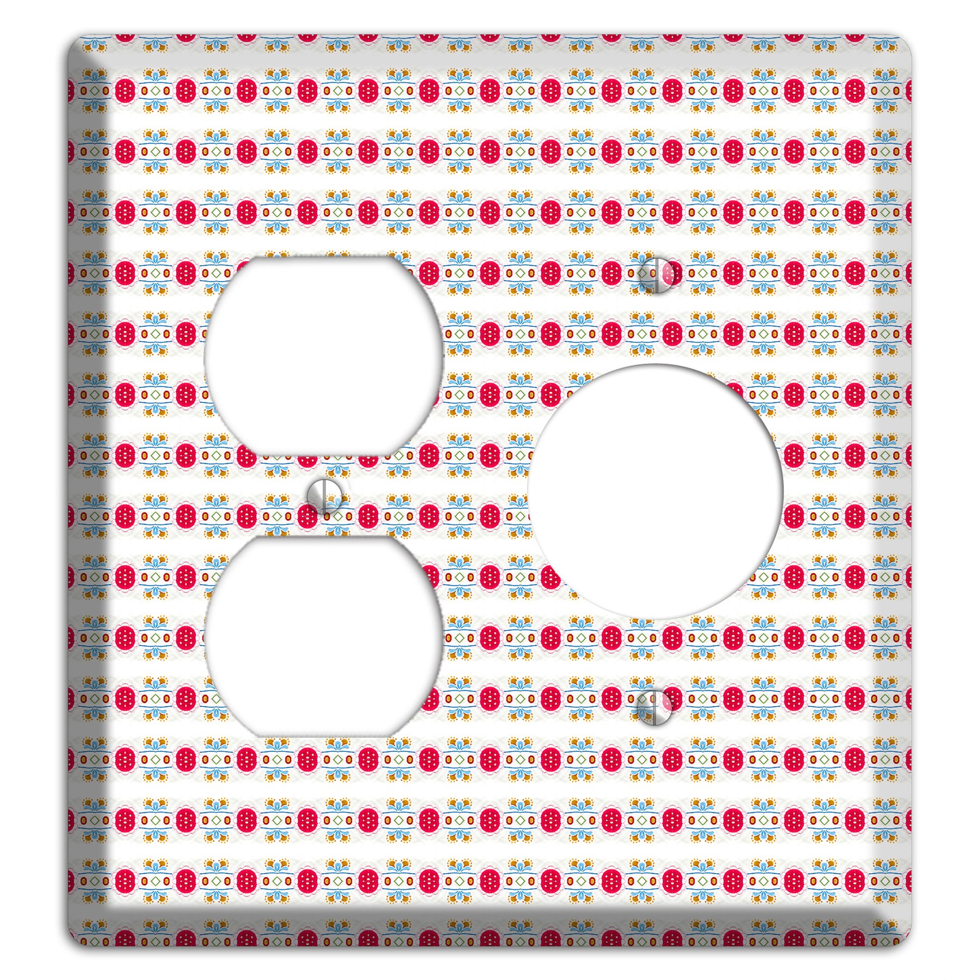 Off White with Red Blue Olive Tapestry Duplex / Receptacle Wallplate