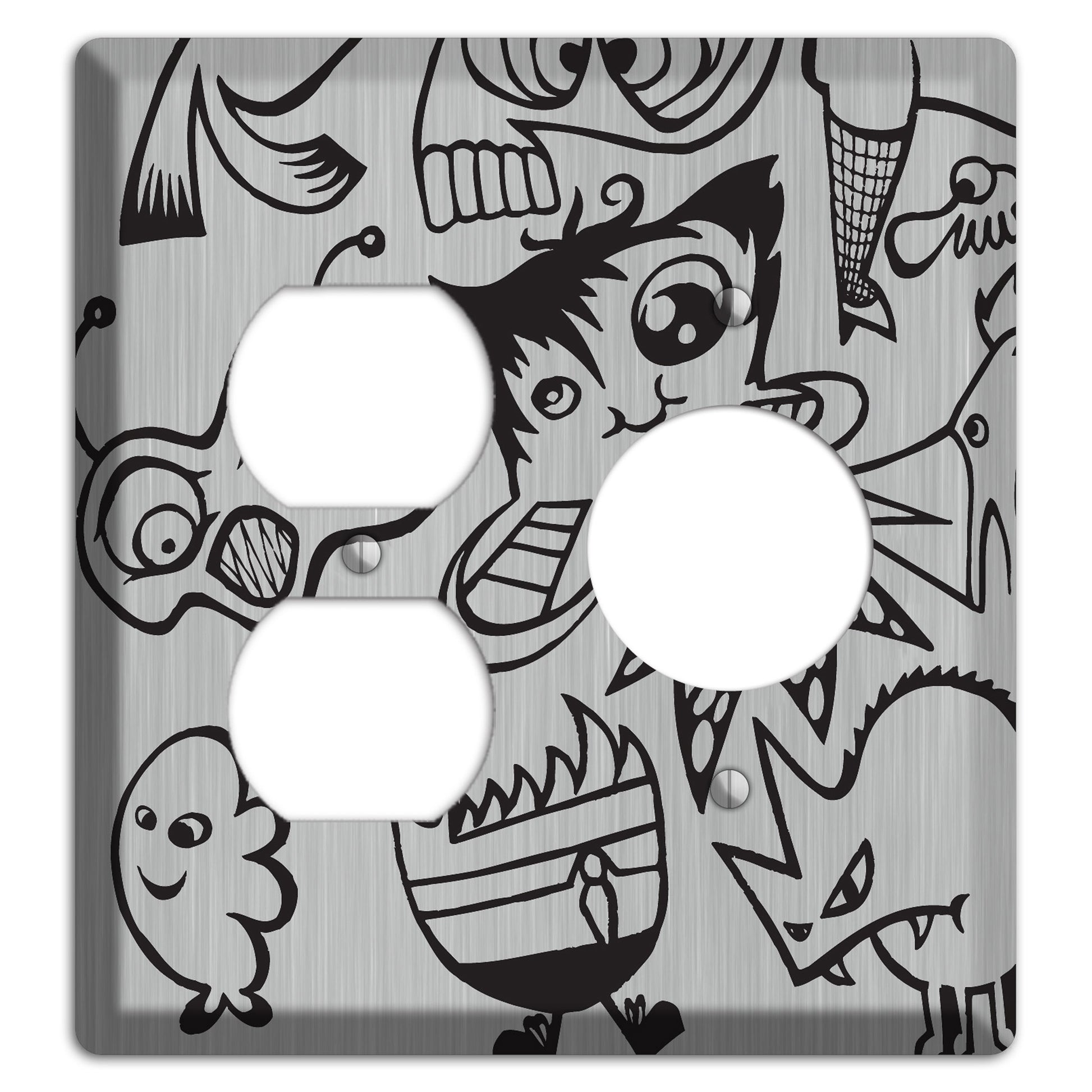 Whimsical Faces 3  Stainless Duplex / Receptacle Wallplate
