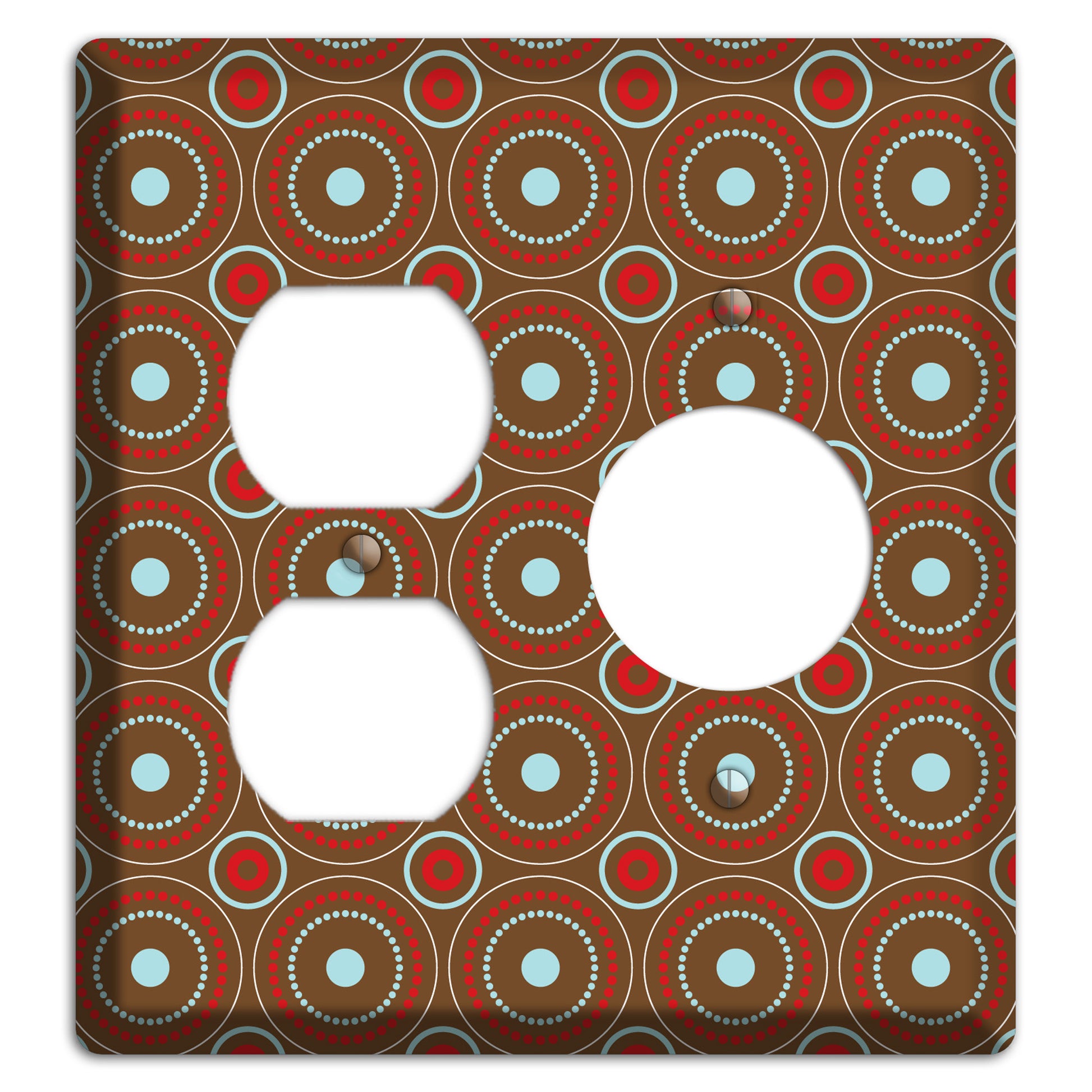 Brown with Red and Dusty Blue Retro Suzani Duplex / Receptacle Wallplate