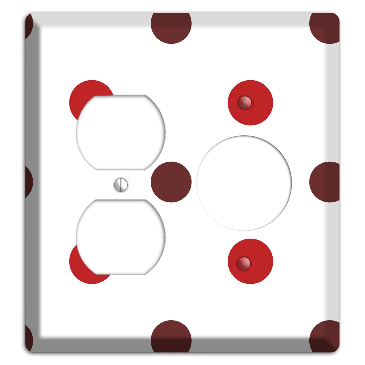 Red and Brown Medium Polka Dots Duplex / Receptacle Wallplate