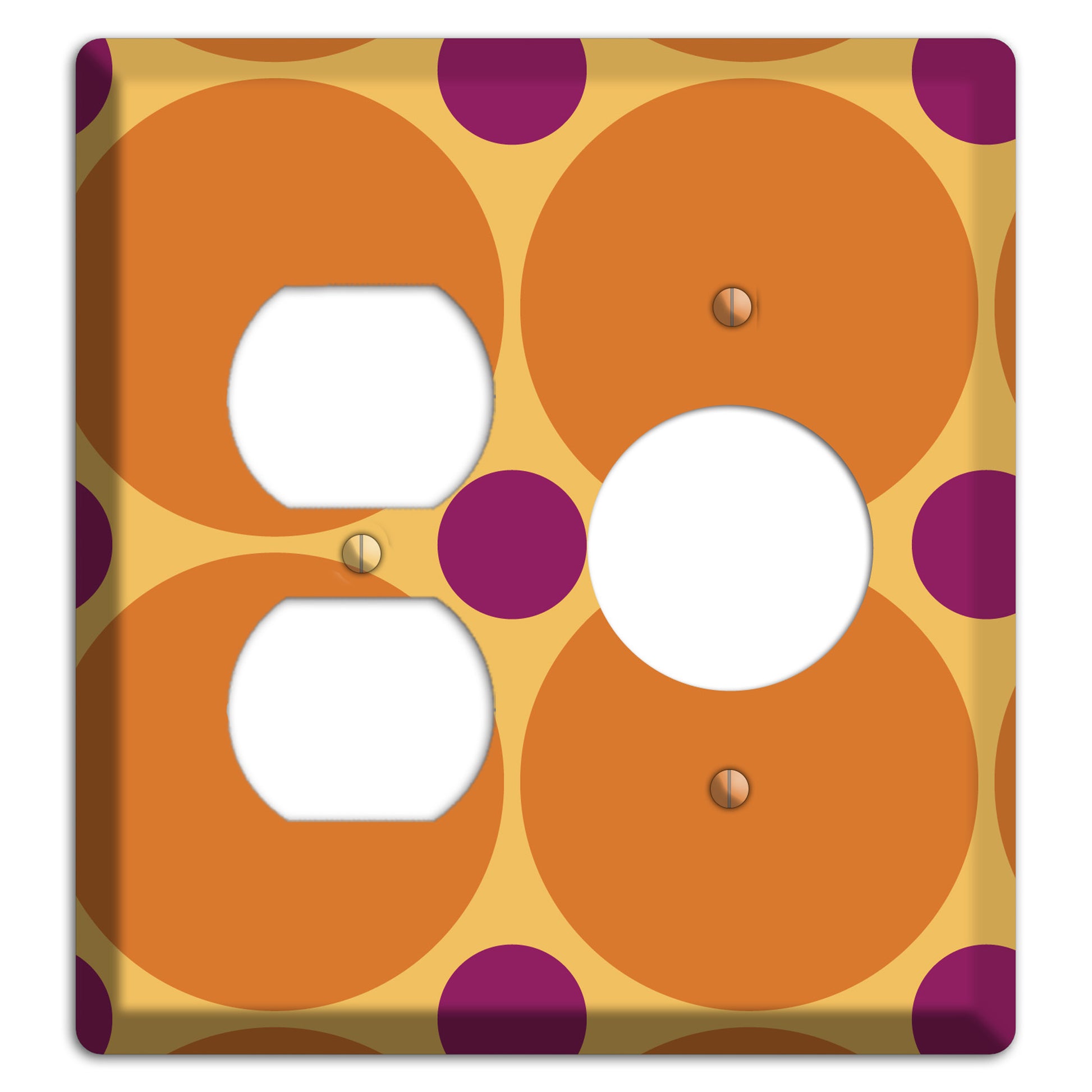 Orange with Umber and Plum Multi Tiled Large Dots Duplex / Receptacle Wallplate