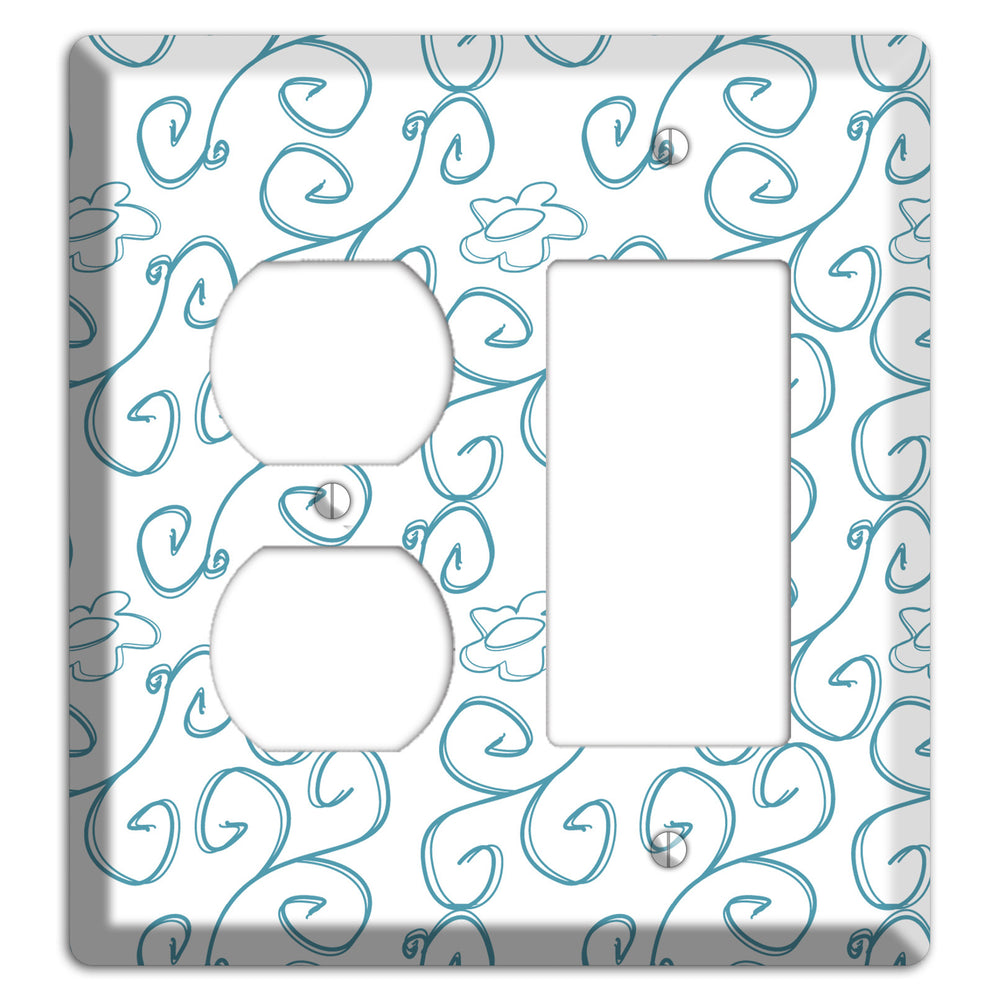 Blue Scroll Flower Contour Duplex / Rocker Wallplate