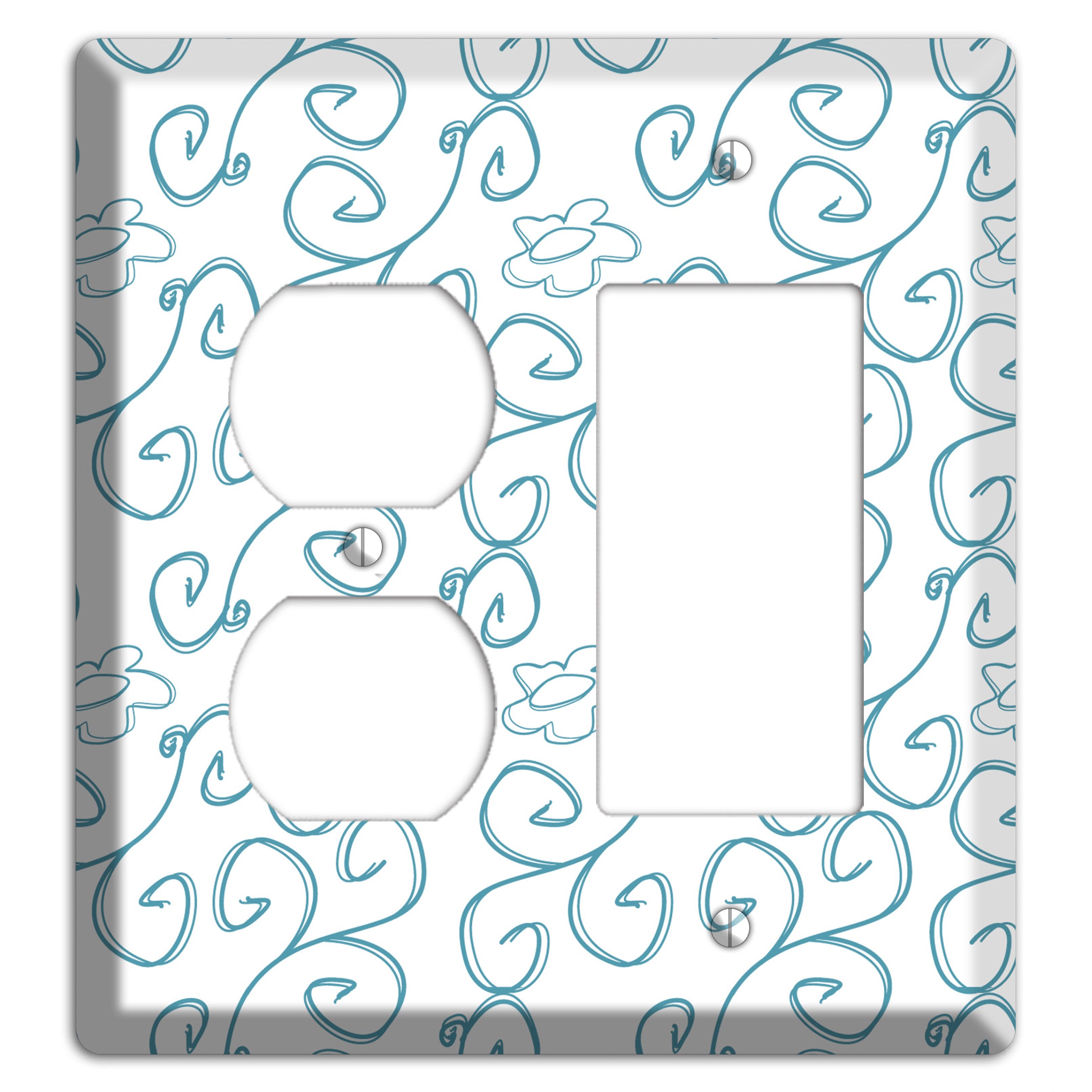 Blue Scroll Flower Contour Duplex / Rocker Wallplate
