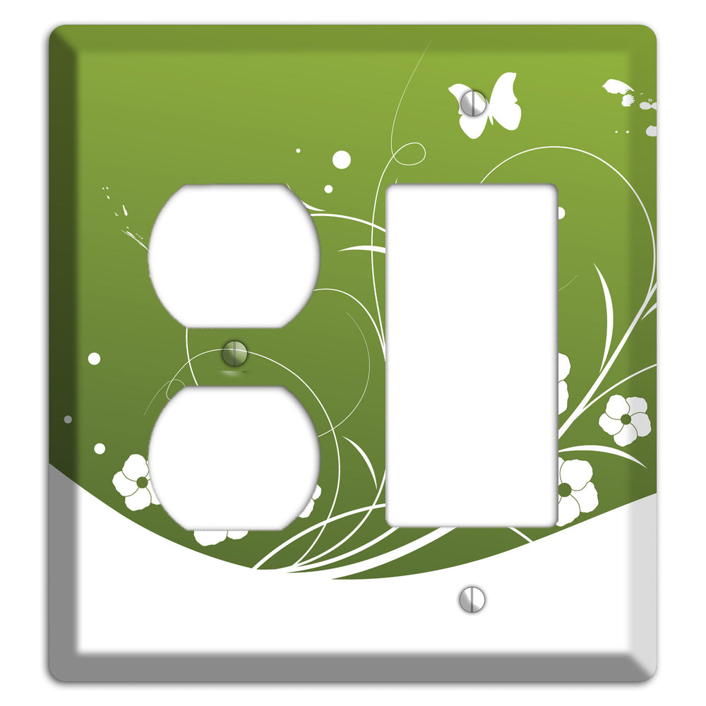 Green Floral Sprig Duplex / Rocker Wallplate