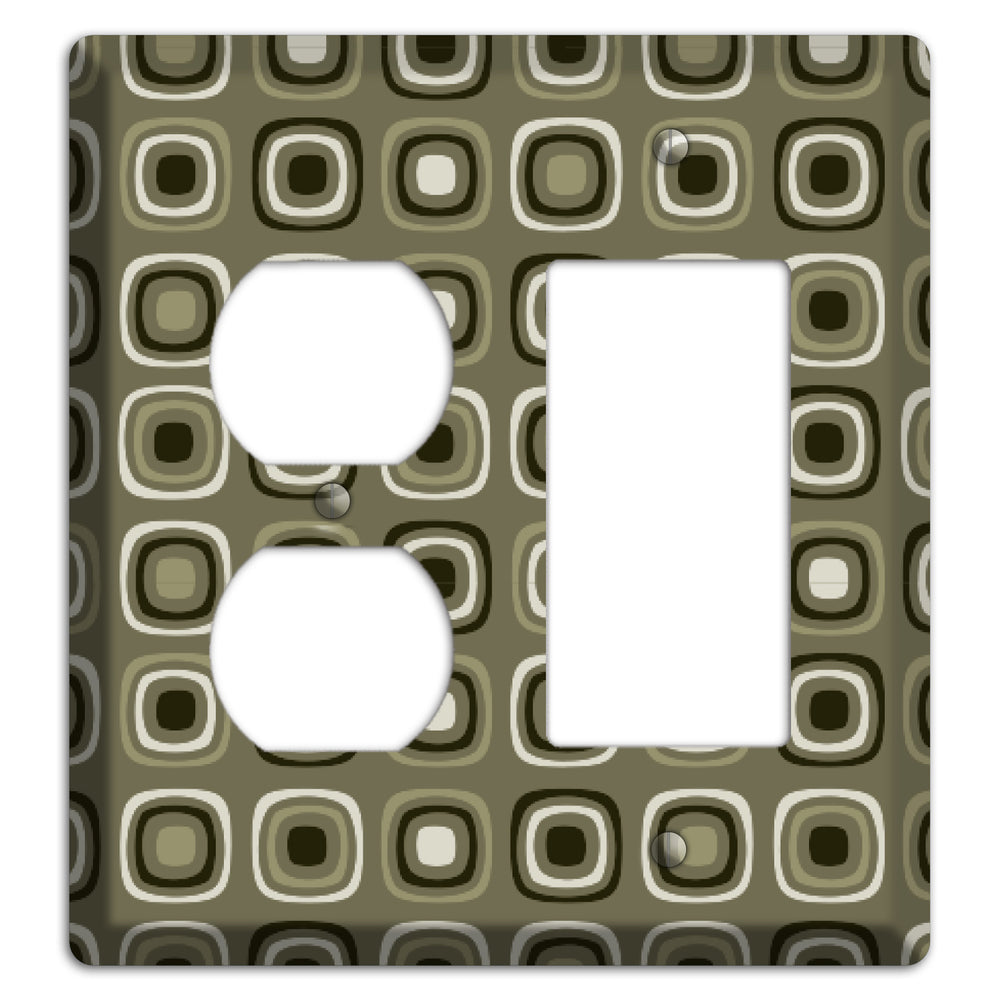 Multi Olive and Brown Retro Squares Duplex / Rocker Wallplate
