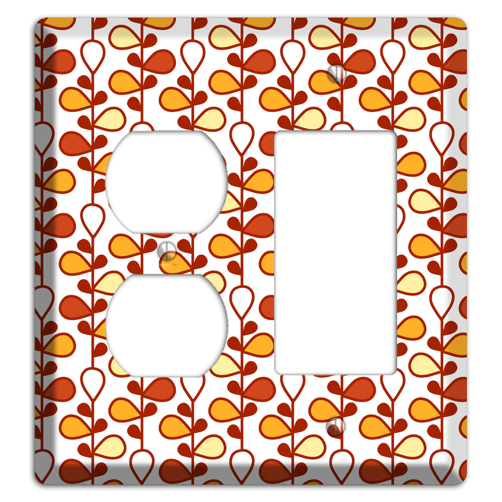 White with Red and Orange Drop and Vine Duplex / Rocker Wallplate