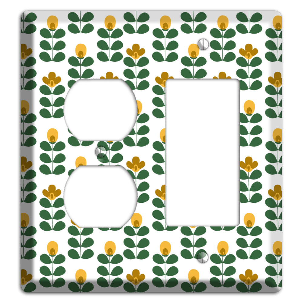 Multi Mustard Deco Floral Half Drop Duplex / Rocker Wallplate