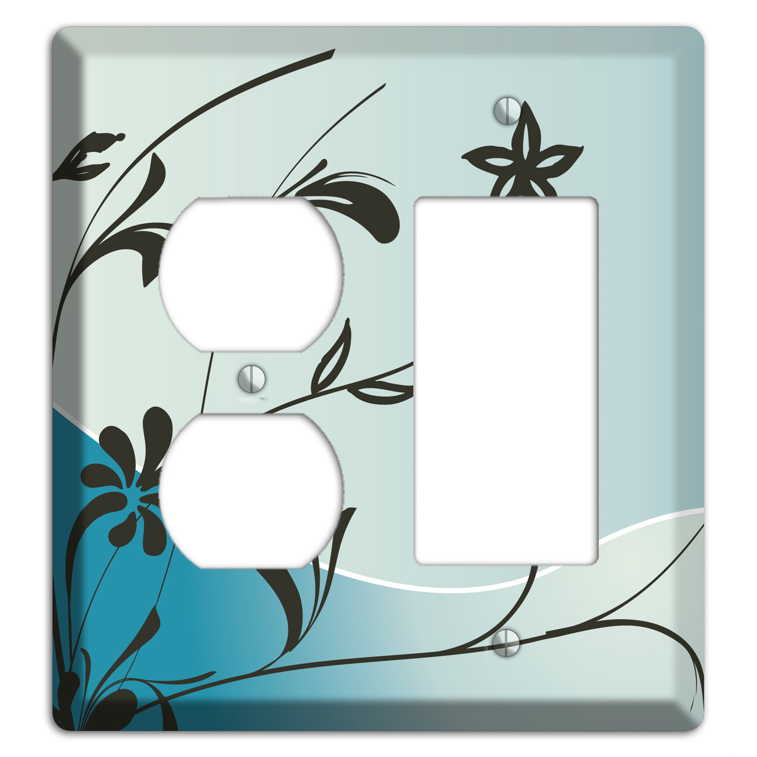 Blue-grey Floral Sprig Duplex / Rocker Wallplate