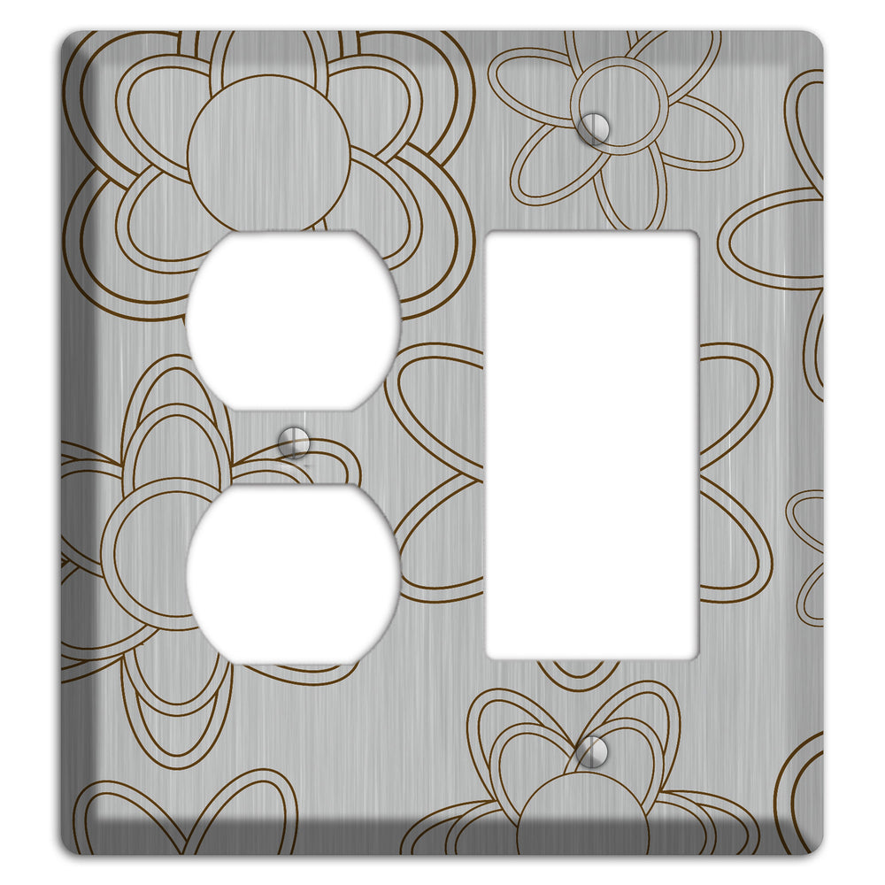 Retro Floral Contour Stainless Steel Duplex / Rocker Wallplate