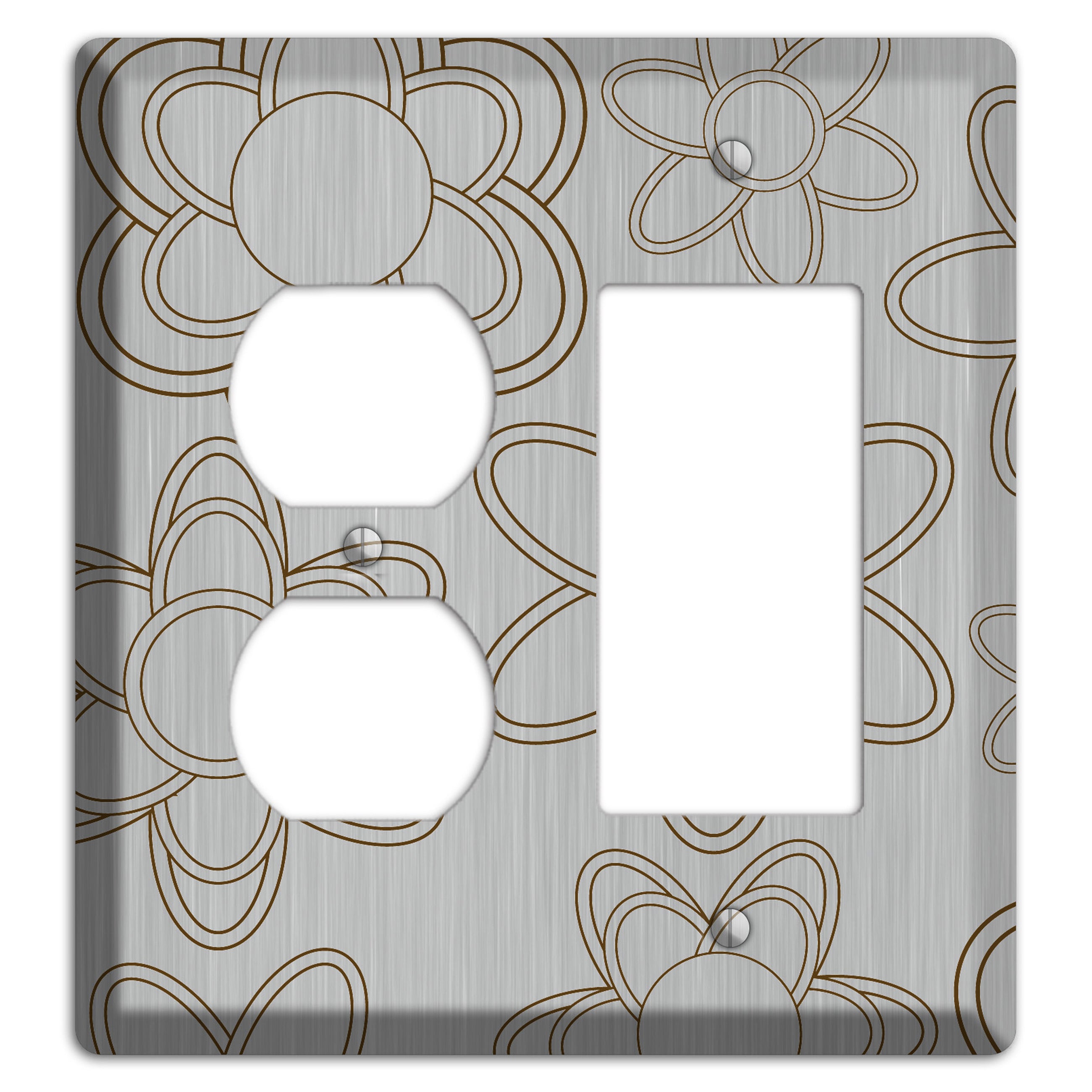 Retro Floral Contour  Stainless Duplex / Rocker Wallplate