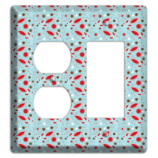 Dusty Blue with Red and Brown Retro Sprig Duplex / Rocker Wallplate