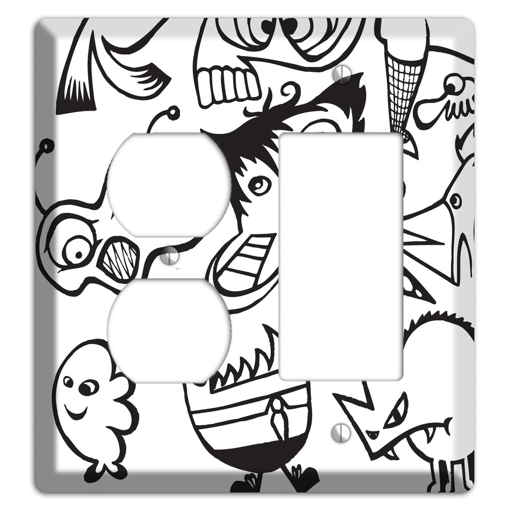Black and White Whimsical Faces 3 Duplex / Rocker Wallplate