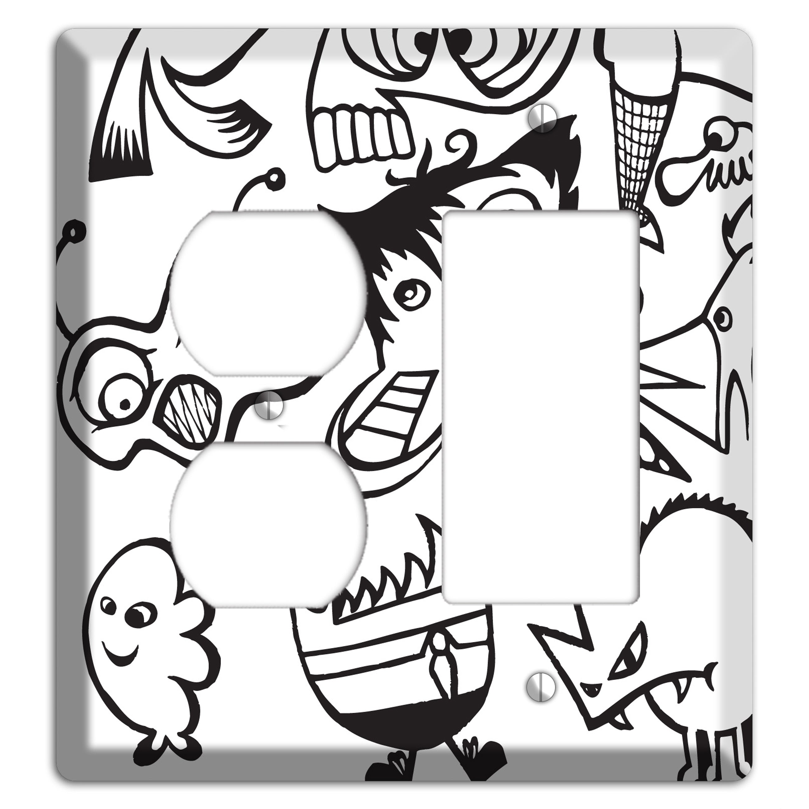 Black and White Whimsical Faces 3 Duplex / Rocker Wallplate