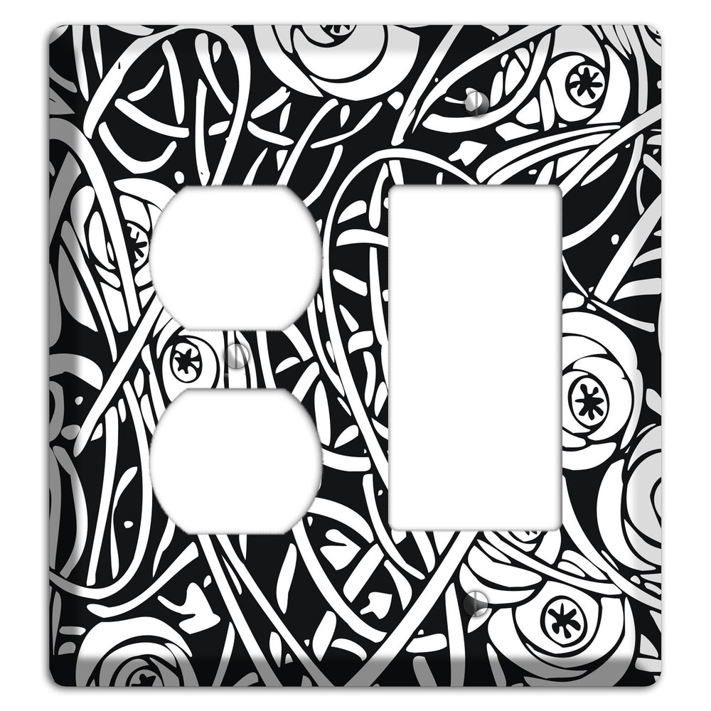 Black and White Deco Floral Duplex / Rocker Wallplate