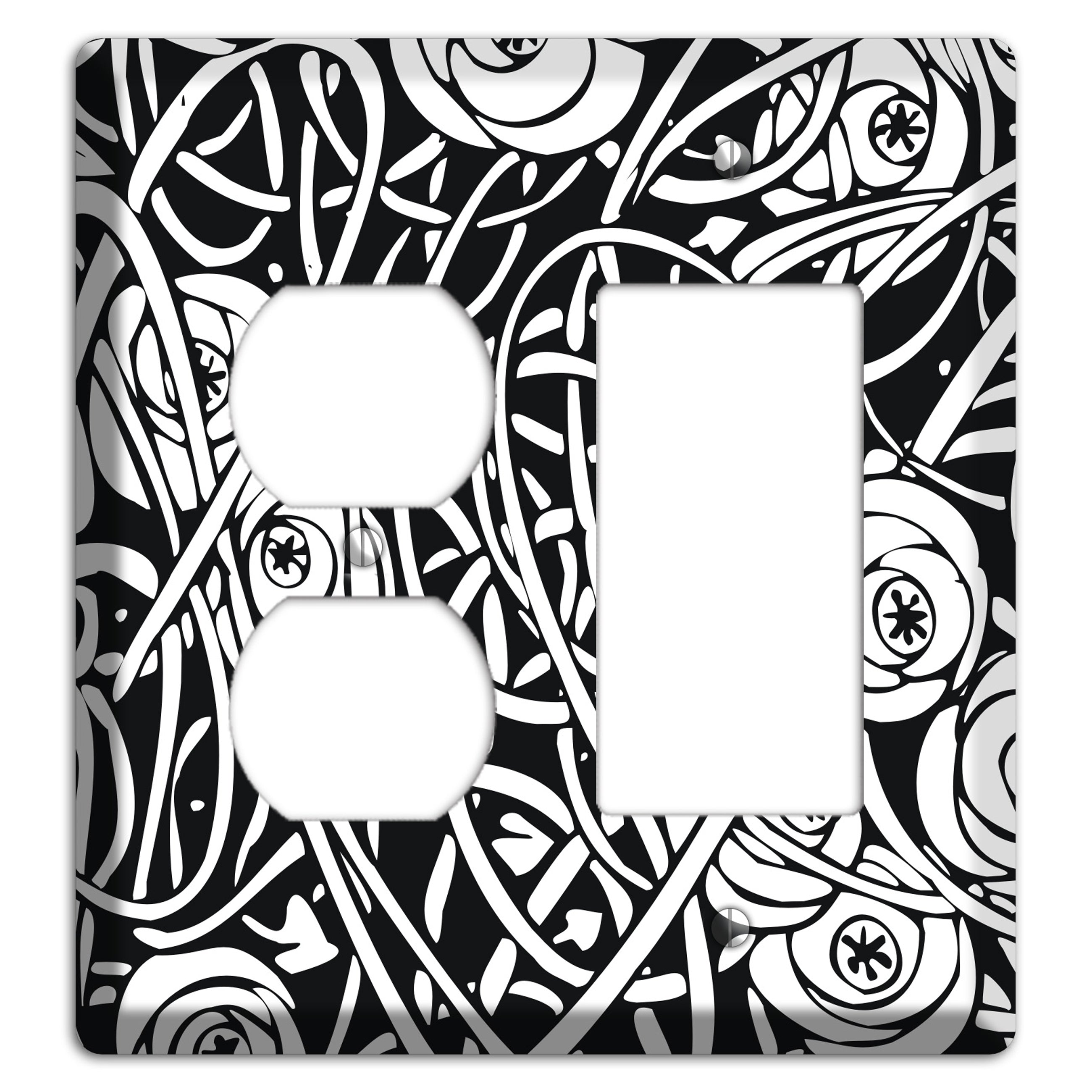 Black and White Deco Floral Duplex / Rocker Wallplate