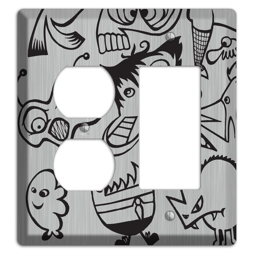 Whimsical Faces 3 Stainless Steel Duplex / Rocker Wallplate