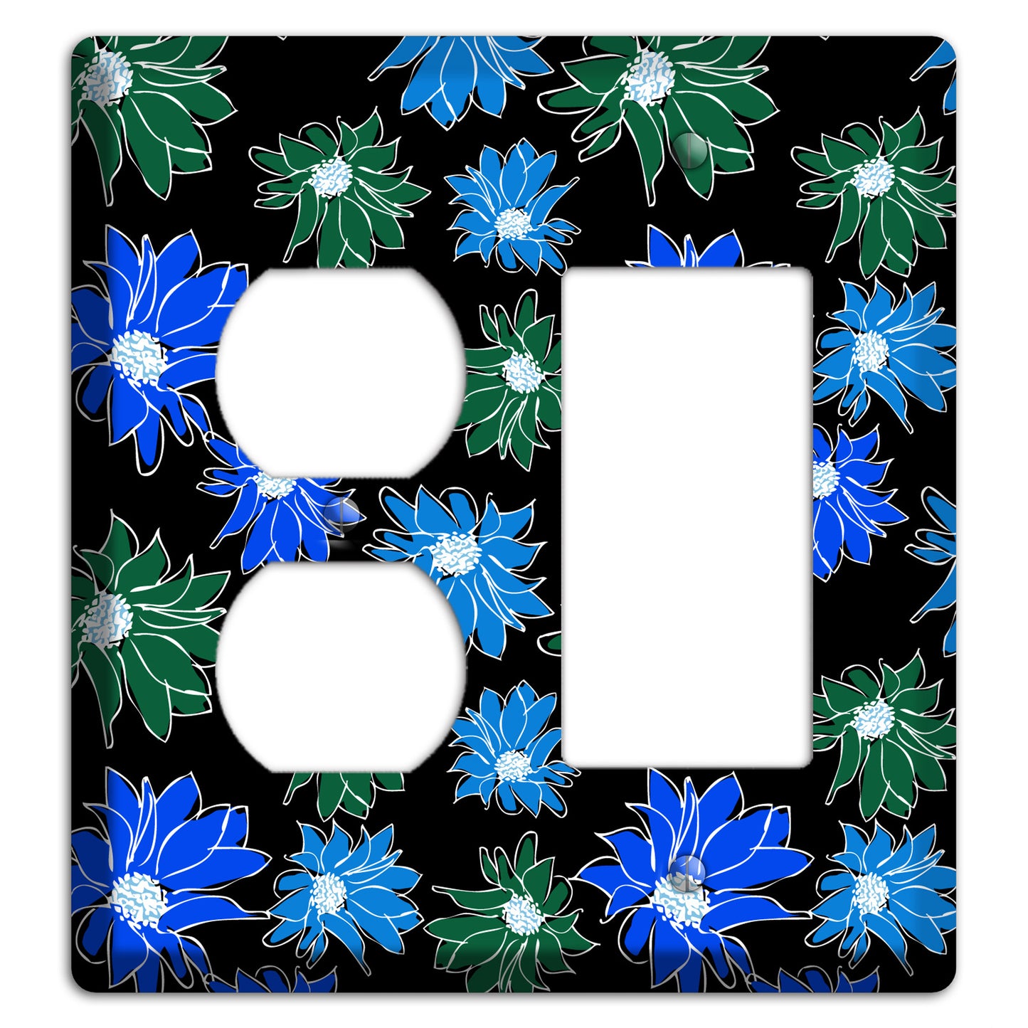 Blue and Green Flowers Duplex / Rocker Wallplate