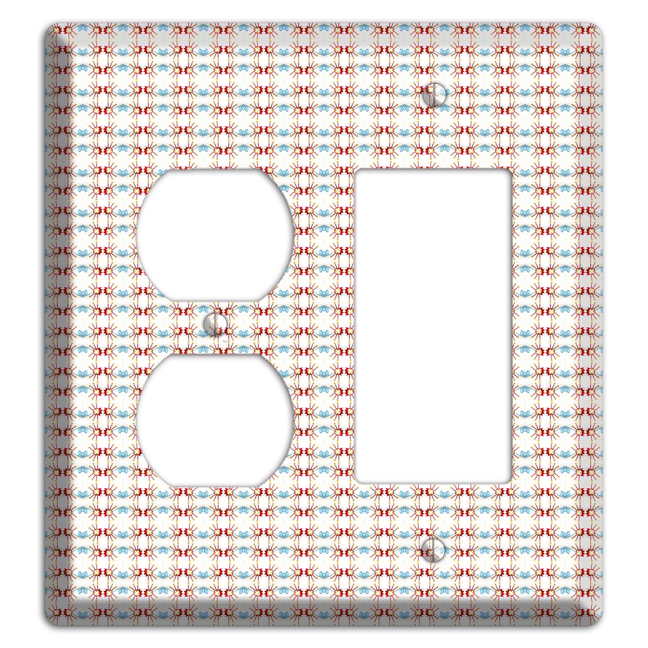 Off White with Red Blue Retro Tapestry Duplex / Rocker Wallplate
