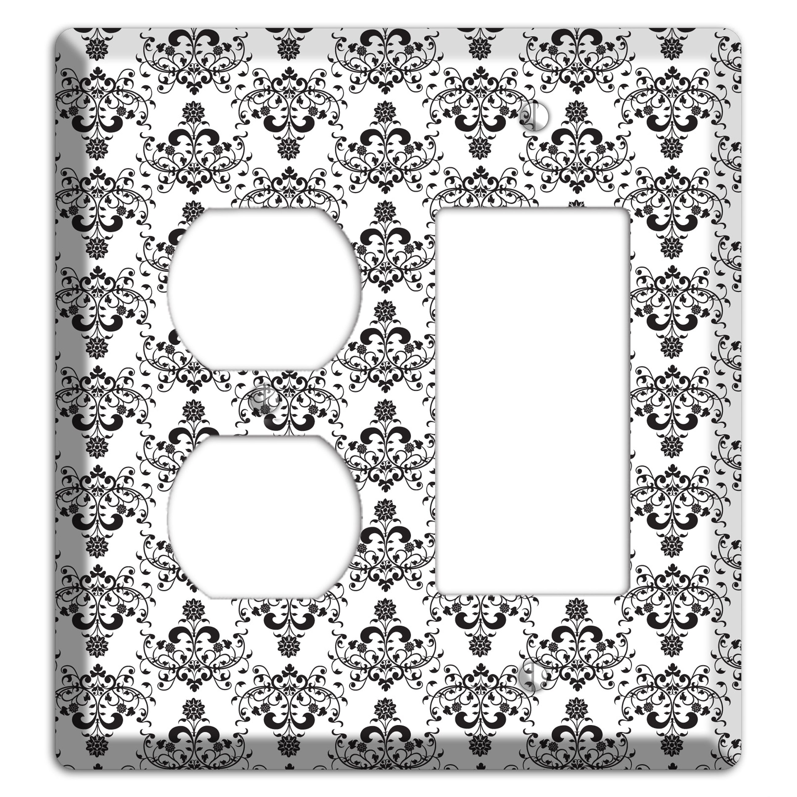 White with Black Cartouche Half Drop Duplex / Rocker Wallplate