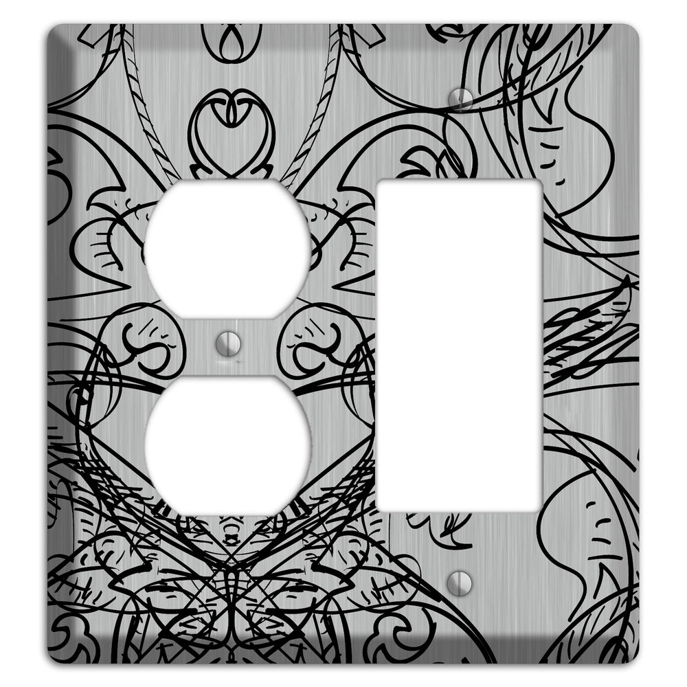 Black Deco Sketch Stainless Steel Duplex / Rocker Wallplate