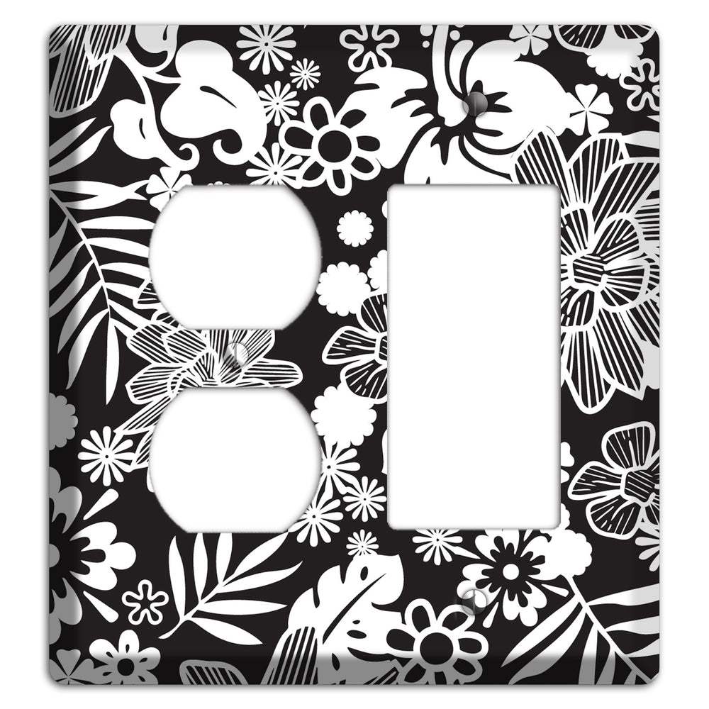 Black with White Tropical Duplex / Rocker Wallplate