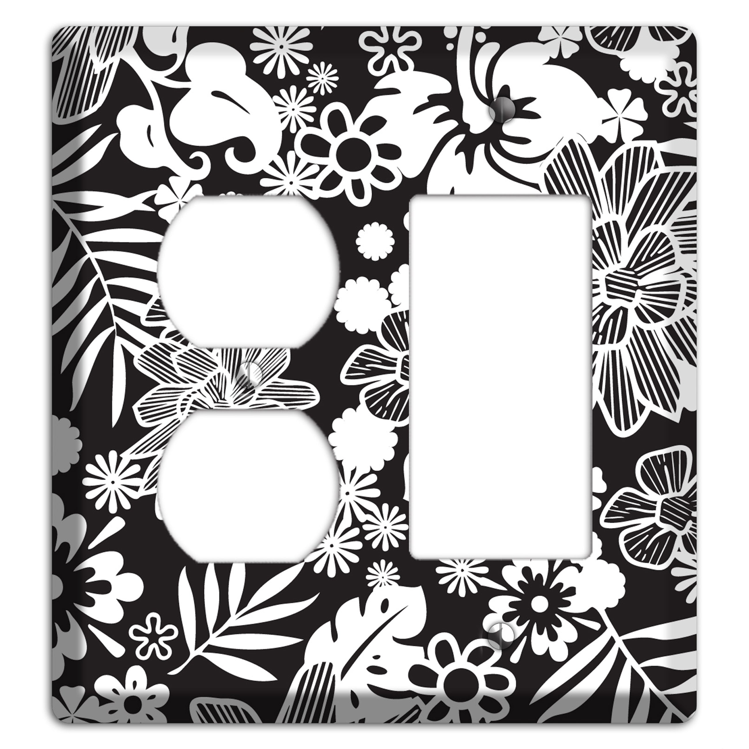 Black with White Tropical Duplex / Rocker Wallplate
