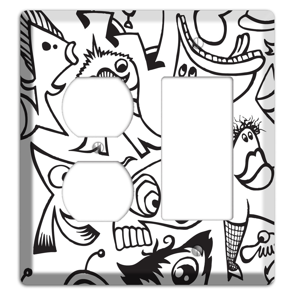 Black and White Whimsical Faces 2 Duplex / Rocker Wallplate
