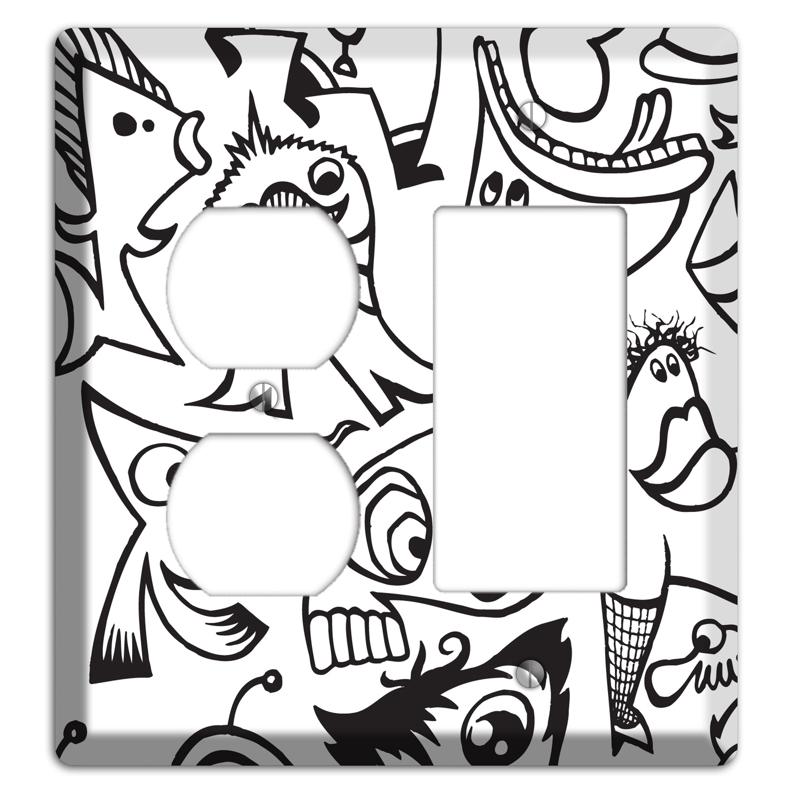 Black and White Whimsical Faces 2 Duplex / Rocker Wallplate
