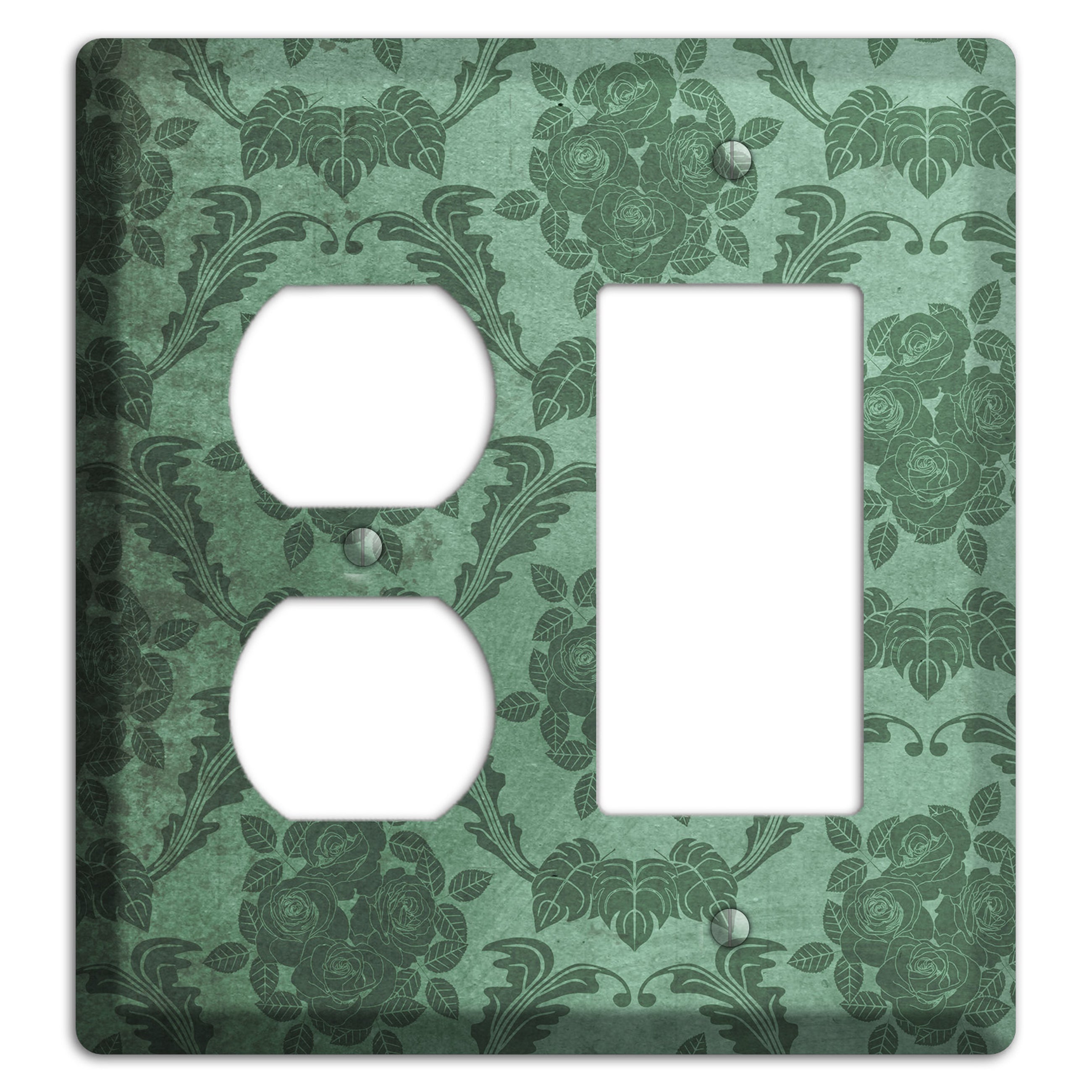 Viridian Green Vintage Rose Damask Duplex / Rocker Wallplate