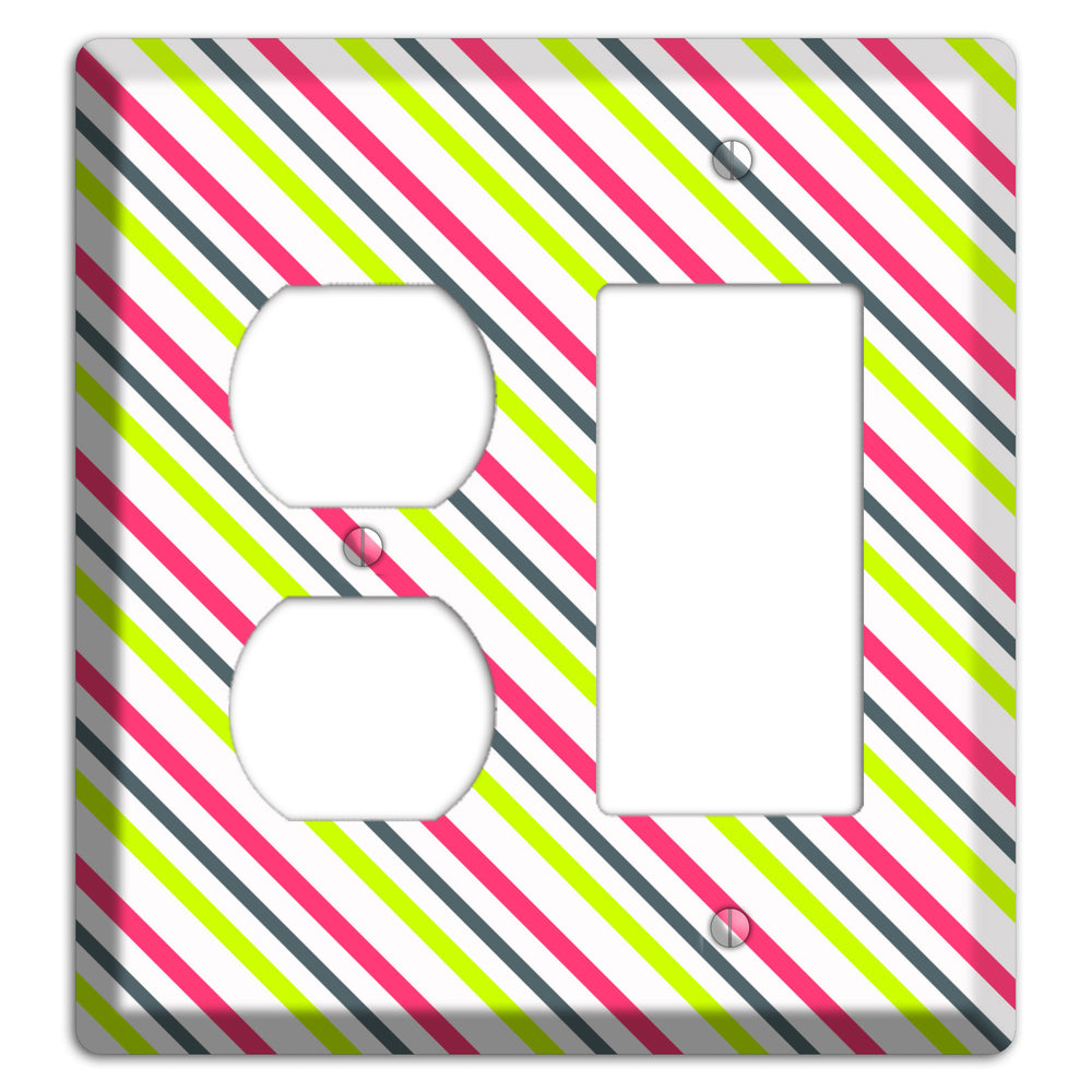 Fuschia and Lime Angled Stripe Duplex / Rocker Wallplate