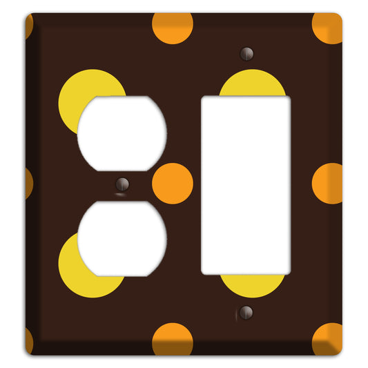 Black with Yellow and Orange Multi Medium Polka Dots Duplex / Rocker Wallplate