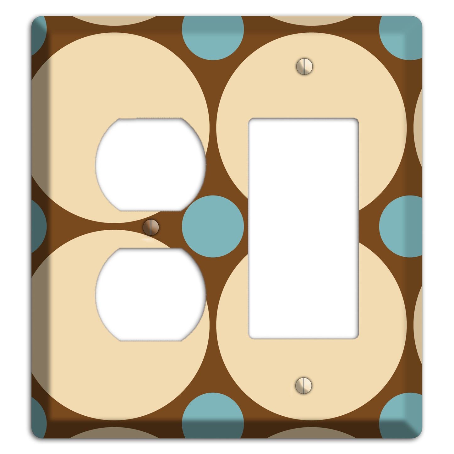 Brown with Beige and Dusty Blue Multi Tiled Large Dots Duplex / Rocker Wallplate
