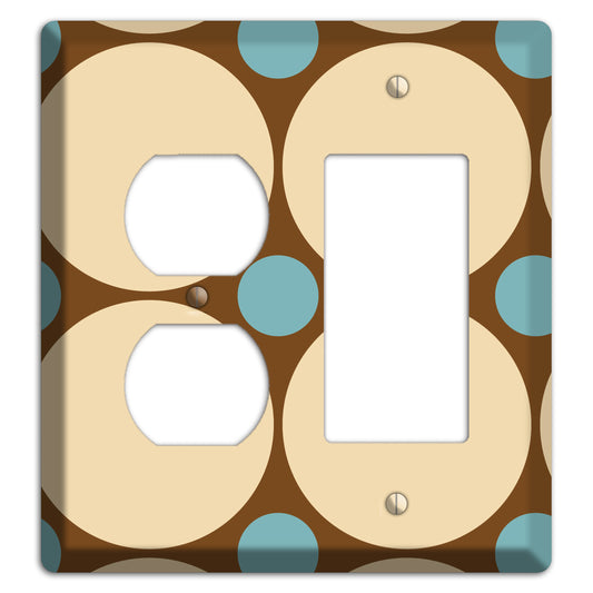 Brown with Beige and Dusty Blue Multi Tiled Large Dots Duplex / Rocker Wallplate