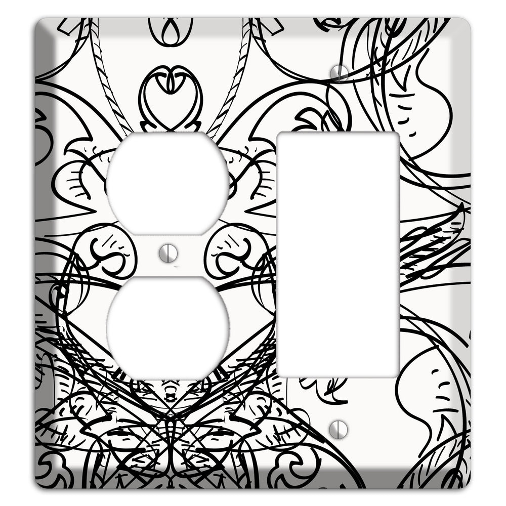 White Deco Sketch Duplex / Rocker Wallplate